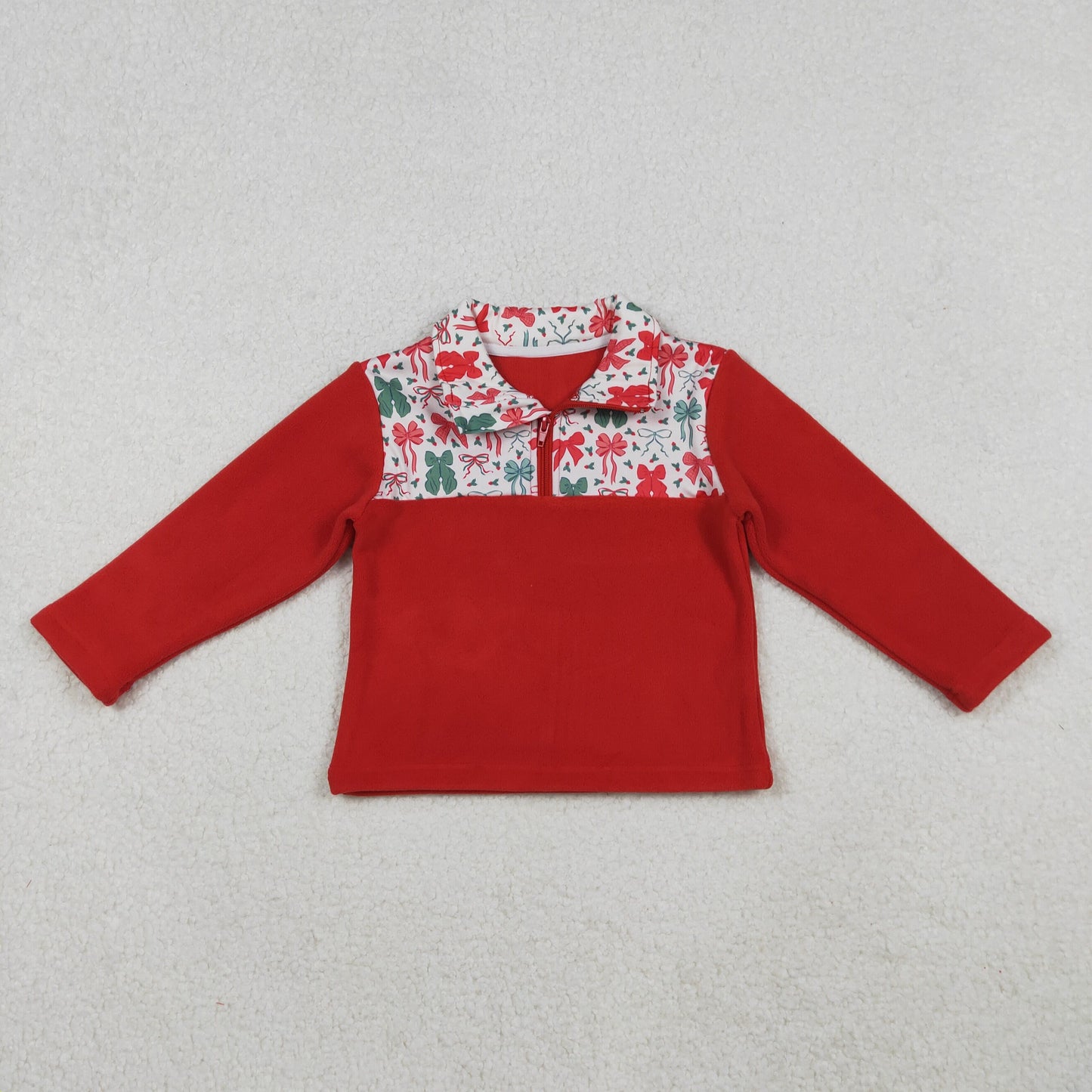 GT1150 Baby Girls Red Green Bows Christmas Half Zipper Pullover Top  D 1022