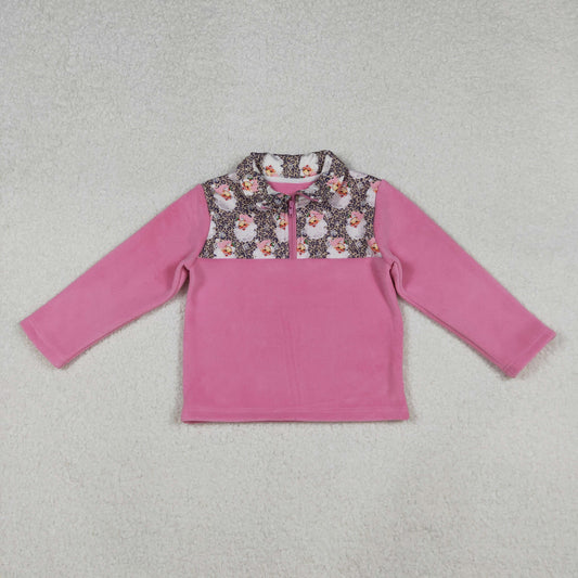 GT1151  Baby Girls Santa Leopard Christmas Half Zipper Pullover Top D 926