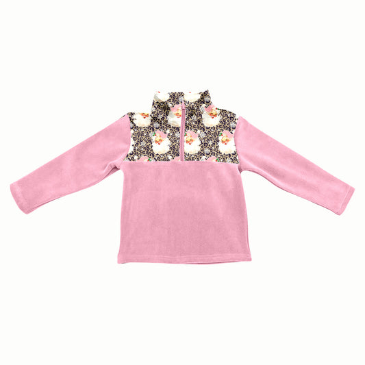 presale GT1151  Baby Girls Santa Leopard Christmas Half Zipper Pullover Top D 8.6