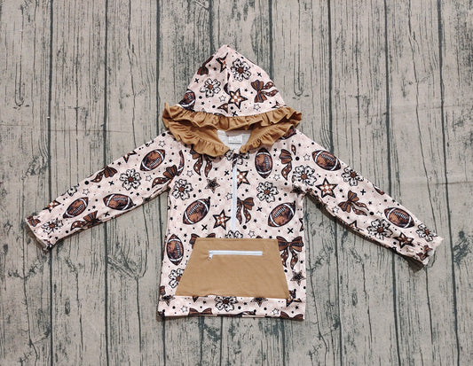 presale GT1152 Baby Girls Long Sleeves Football Flowers Plaid Pocket Zipper Team Hoodies  D 8.7