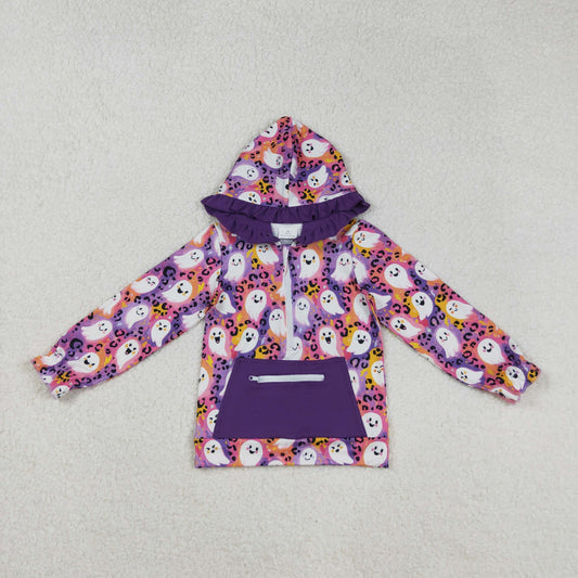 GT1155 Baby Girls Purple Leopard Ghost Pocket Zipper Halloween Hoodies Top  D 903