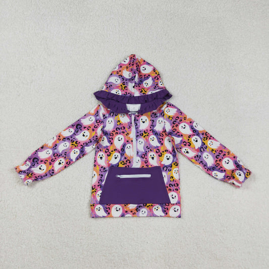 GT1155 Baby Girls Purple Leopard Ghost Pocket Zipper Halloween Hoodies Top D 903