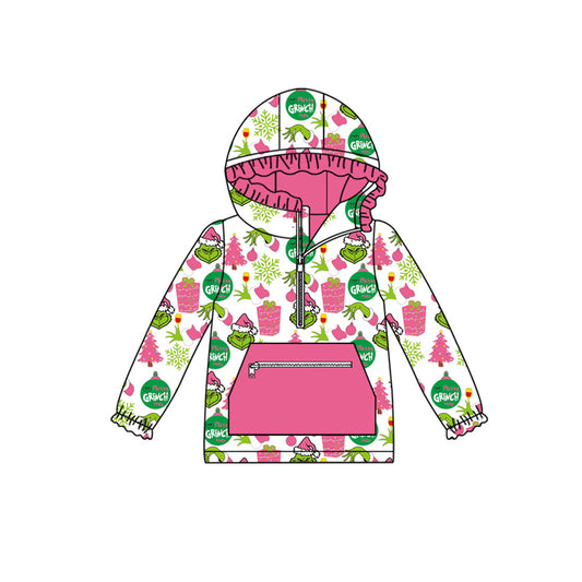 presale GT1164 Baby Girls Green Face Gifts Pocket Zipper Christmas Hoodies Top D 821
