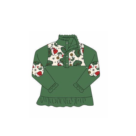 presale GT1167 Baby Girls Green Face Button Christmas Pullovers Top D 829
