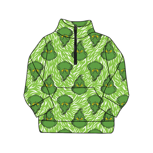 presale GT1174 Adult Women Green Face Fur Pocket Zipper Pullover Tops D 829