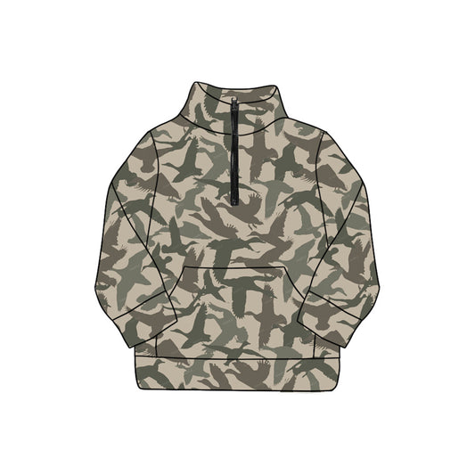 presale GT1176  Adult Women Olive Ducks Camo Pocket Zipper Yoga Pullover Tops D 830