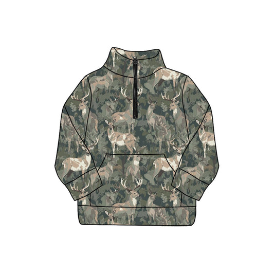 presale GT1177 Adult Women Olive Deer Camo Pocket Zipper Yoga Pullover Tops D 830