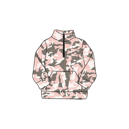 presale GT1178 Baby Girls Pink Gray Camo Pockets Zipper Yoga Pullovers Top  D 830
