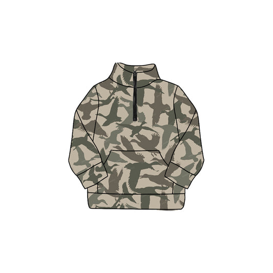 presale GT1179 Baby Girls Olive Ducks Camo Pockets Zipper Yoga Pullovers Top D 830