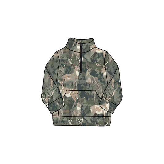 presale GT1180 Baby Girls Olive Deer Camo Pockets Zipper Yoga Pullovers Top  D 830