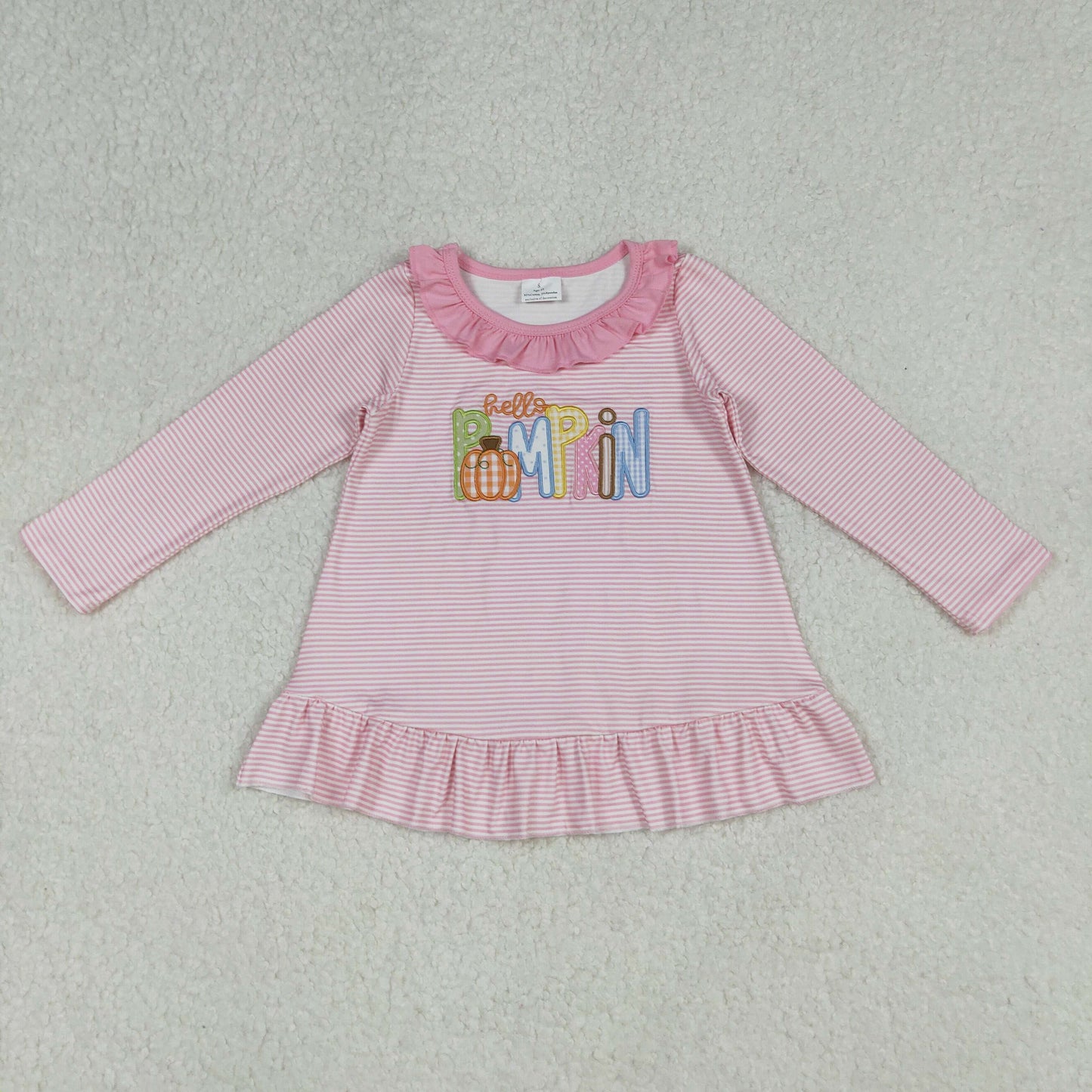 GT1183 Embroidery Pumpkins Baby Girls Pink Stripe Fall Tee Shirts Top D 930