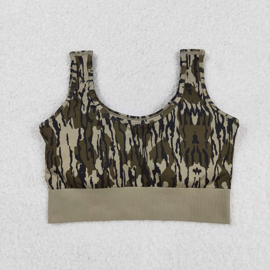 GT1187 Adult Women Bottomland Camo Knitted Yoga Crop Bra Tops  D 904