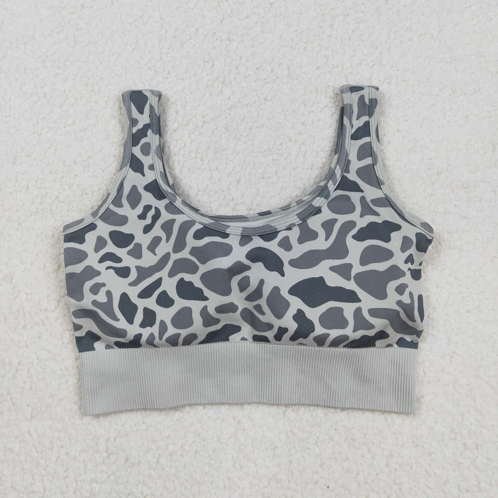 GT1188  Adult Women Grey Camo Knitted Yoga Crop Bra Tops D 906