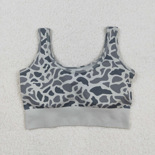 GT1188  Adult Women Grey Camo Knitted Yoga Crop Bra Tops D 906