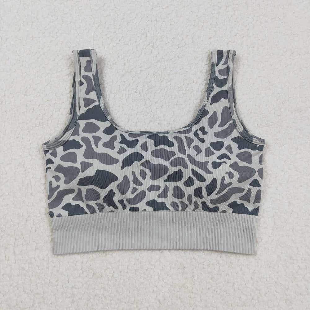 GT1188  Adult Women Grey Camo Knitted Yoga Crop Bra Tops D 906