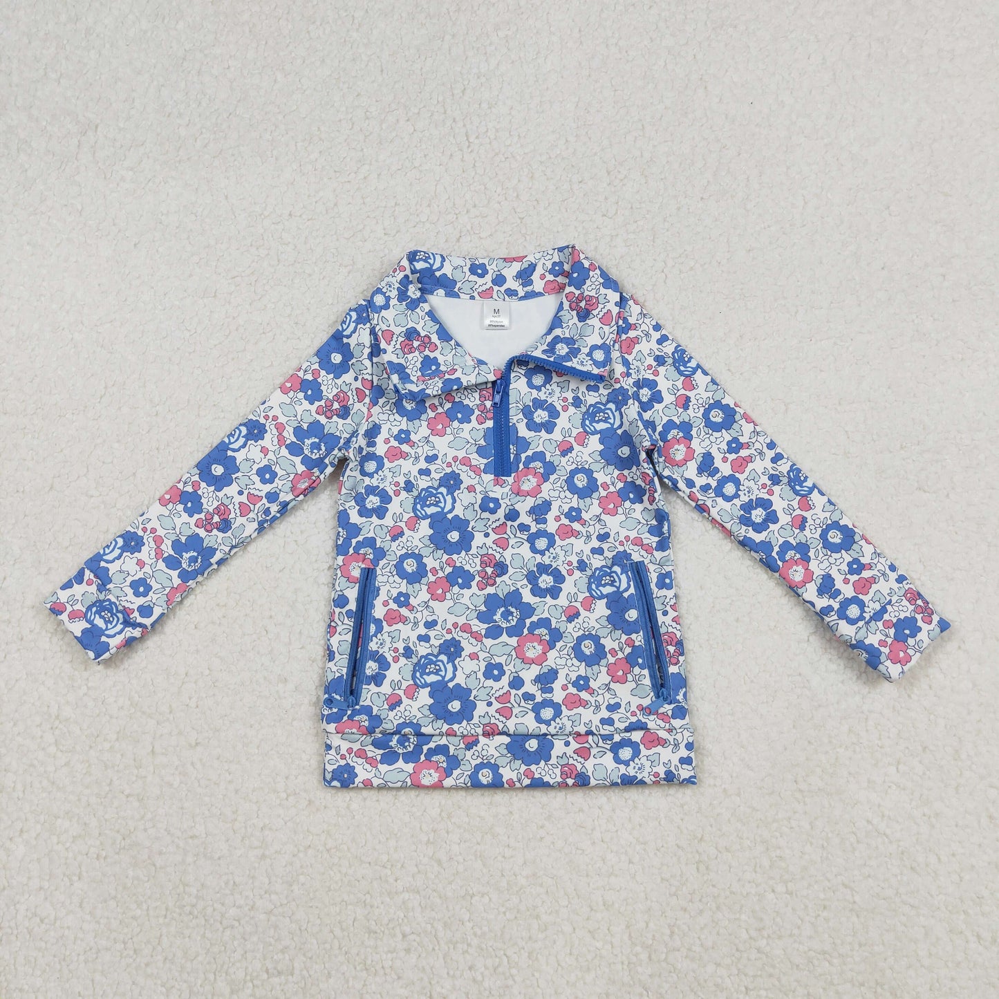 GT1192 Baby Girls Blue Floral Zipper Pockets Yoga Pullovers Top  D 905