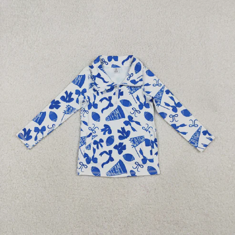 Sibling Baby Girls Bows Footballs Go Team Yoga Active Zipper Pullovers Top