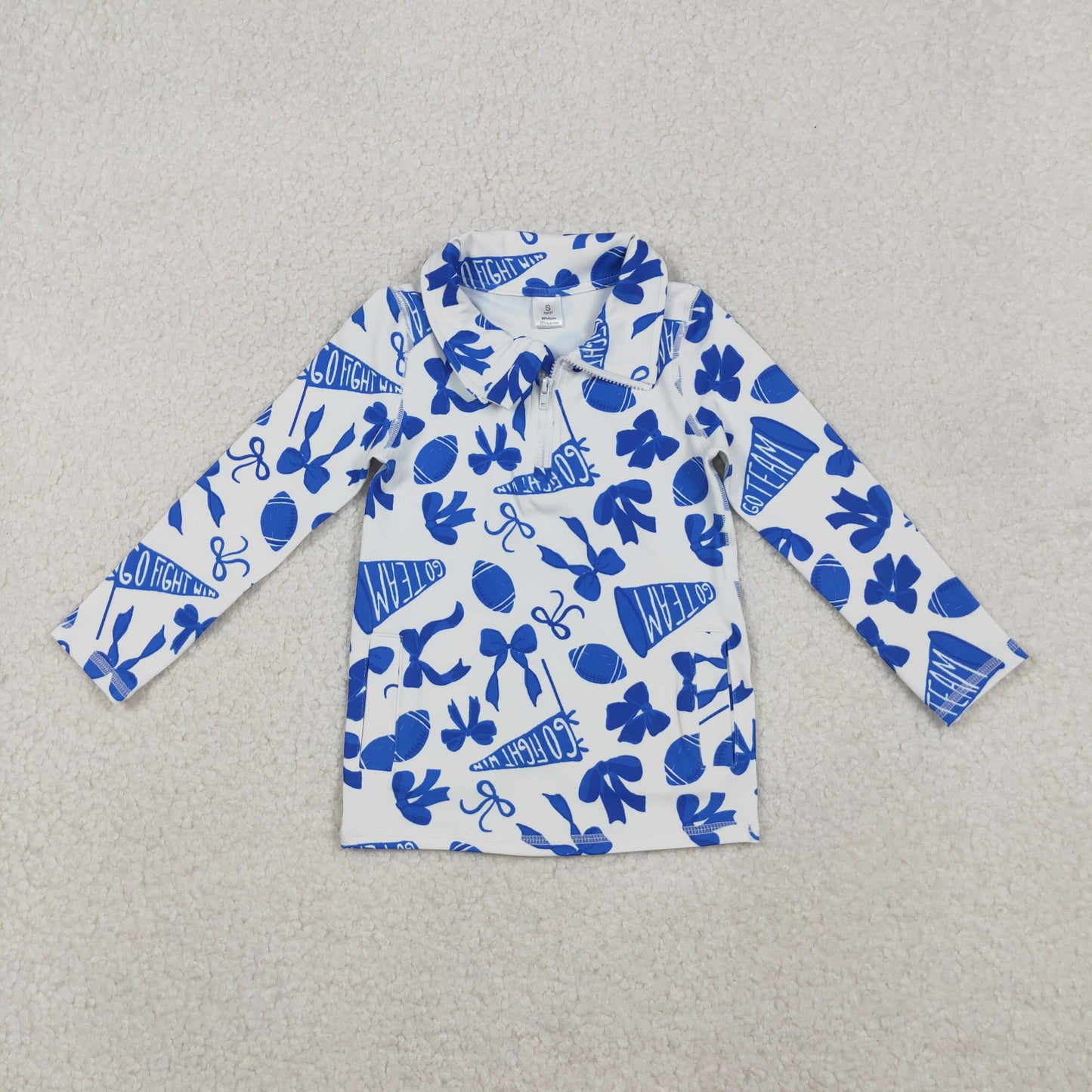 GT1195 Baby Girls Hot Blue Bows Go Team Yoga Zipper Pullovers Top D 1027
