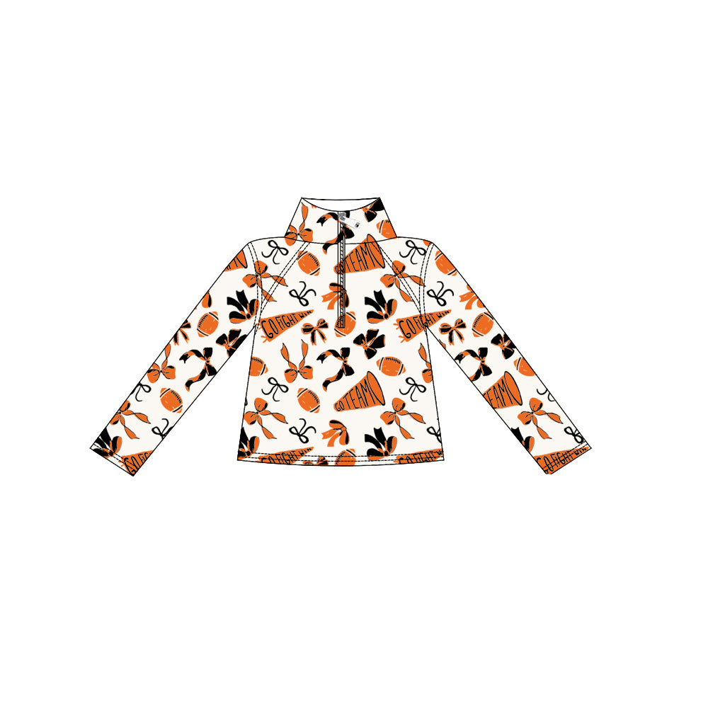 GT1197 Baby Girls Orange Black Bows Go Team Yoga Zipper Pullovers Top D 1025