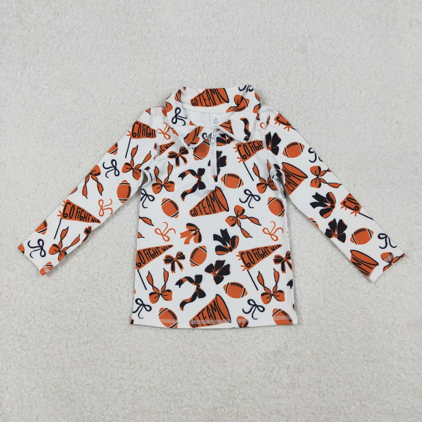 GT1197 Baby Girls Orange Black Bows Go Team Yoga Zipper Pullovers Top D 1025