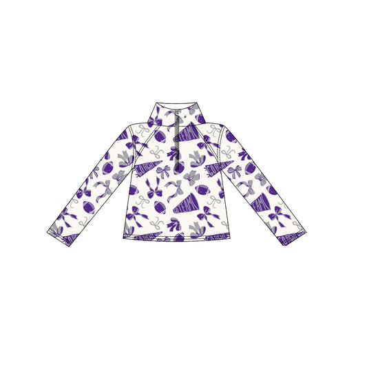 presale GT1199 Baby Girls Purple Bows Go Team Yoga Zipper Pullovers Top  D 906