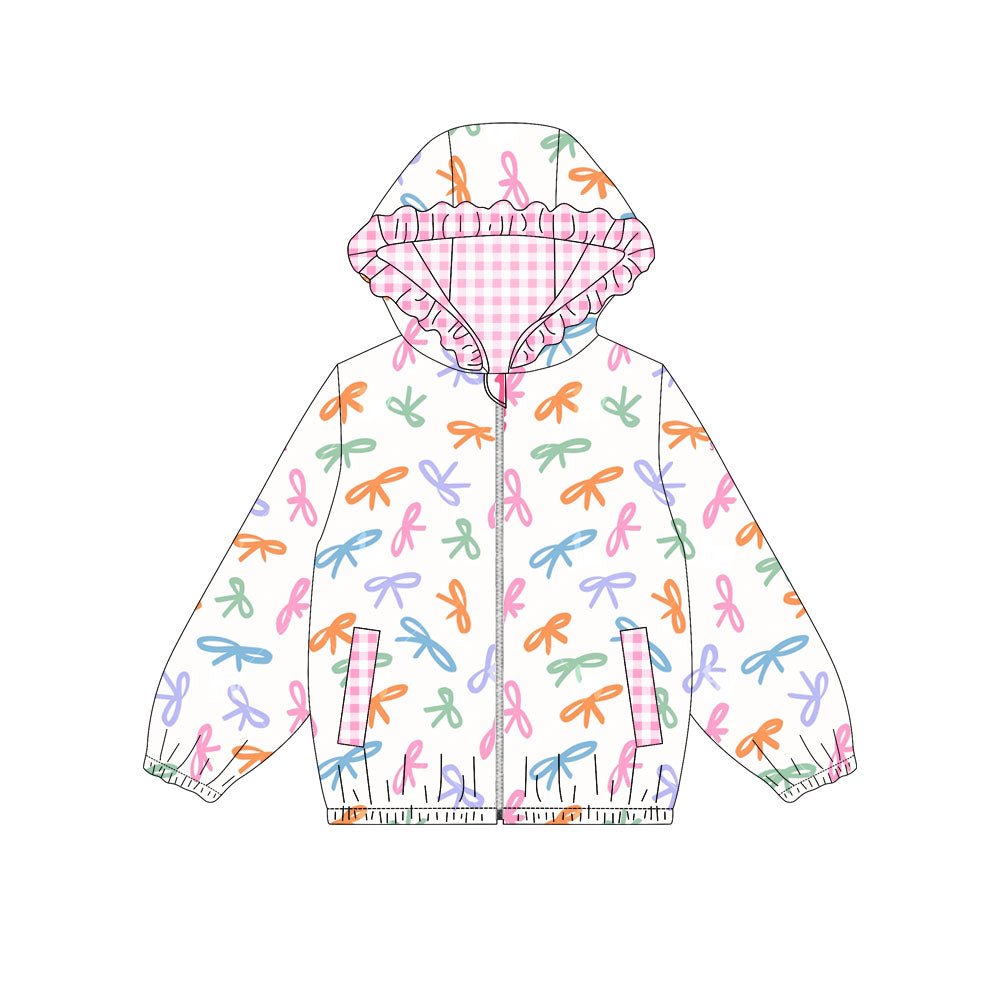 presale GT1216 Baby Girls Colorful Bows Pocket Zipper Ruffle Hoodies Jackets Top  D 909