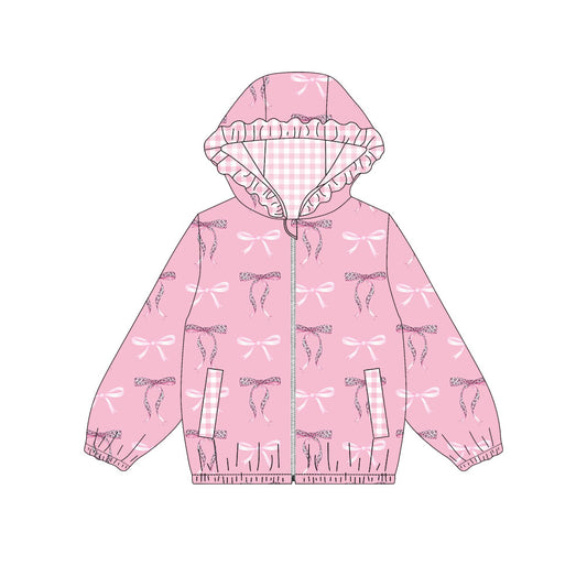 presale GT1217 Baby Girls Pink Bows Pocket Zipper Ruffle Hoodies Jackets Top D 909