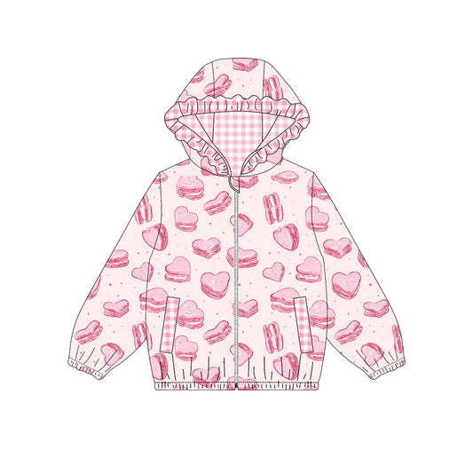 presale GT1218 Baby Girls Pink Hearts Cookies Pocket Zipper Ruffle Hoodies Jackets Top D 909