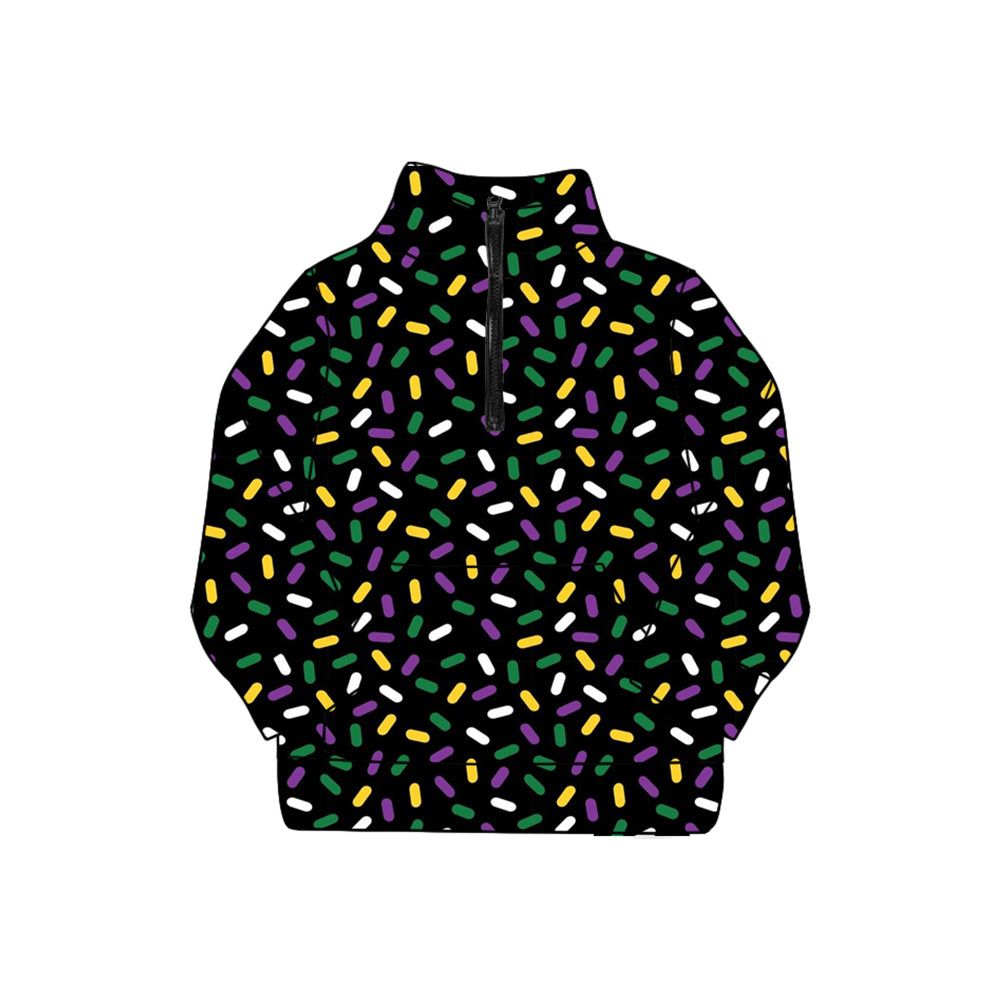 presale GT1221 Adult Women Mardi Gras Sprinkles Pocket Zipper Yoga Pullover Tops  D 909
