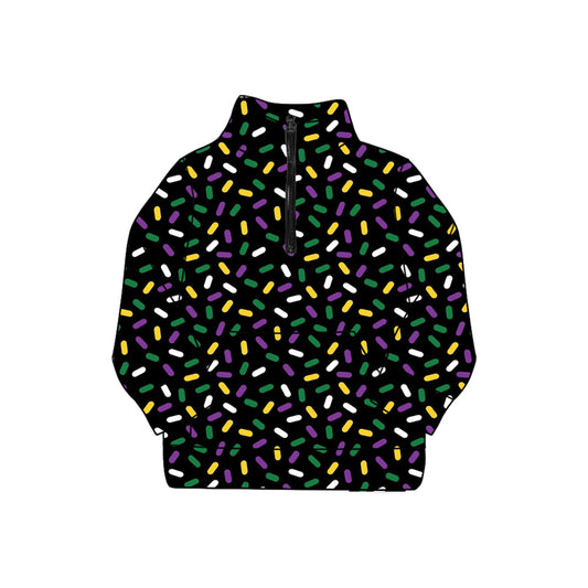 presale GT1221 Adult Women Mardi Gras Sprinkles Pocket Zipper Yoga Pullover Tops  D 909