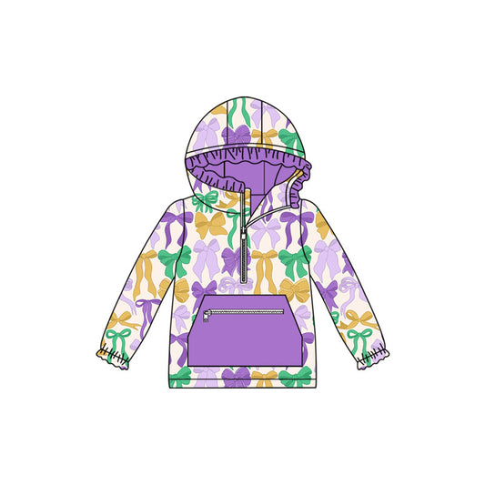 presale GT1222 Baby Girls Mardi Gras Bows Pocket Zipper Ruffle Hoodies Top D 909