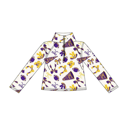 presale GT1226 Baby Girls Purple Yellow Go Team Bows Yoga Zipper Pullovers Top  D 913