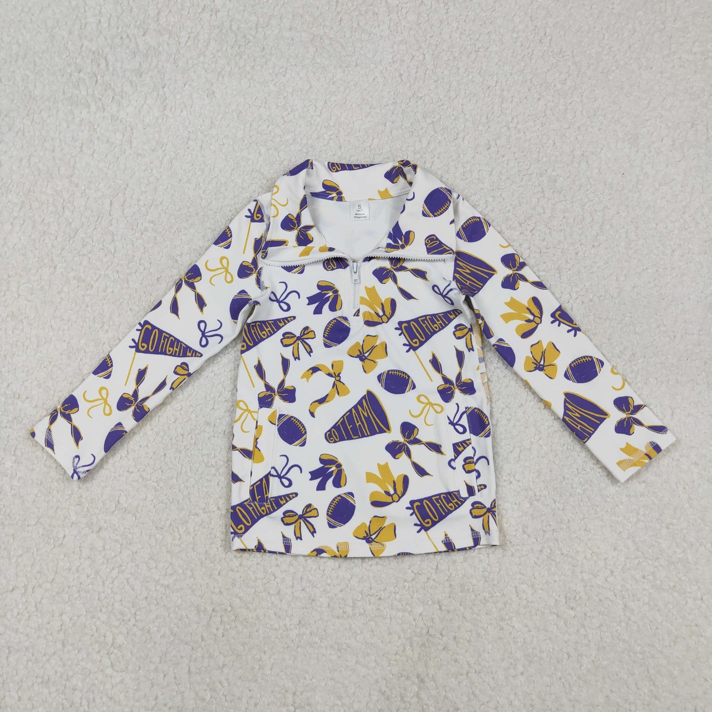 GT1226 Baby Girls Purple Yellow Go Team Bows Yoga Zipper Pullovers Top  D 1122