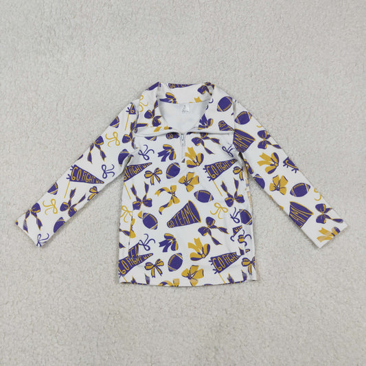 GT1226 Baby Girls Purple Yellow Go Team Bows Yoga Zipper Pullovers Top  D 1122