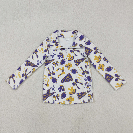 GT1226 Baby Girls Purple Yellow Go Team Bows Yoga Zipper Pullovers Top D 1122