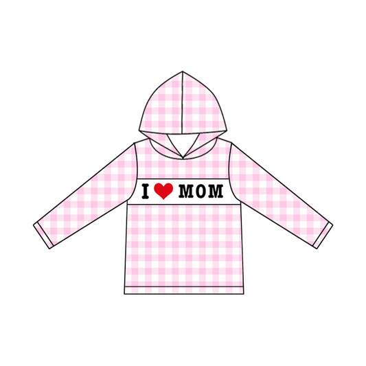 presale GT1228 Baby Girls Pink Checked I Love Mom Hoodie Top   D 916