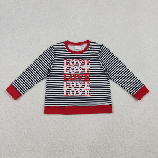GT1237 Baby Girls Long Sleeve Black Stripe Love Valentine Tee Shirts Top  D 1023