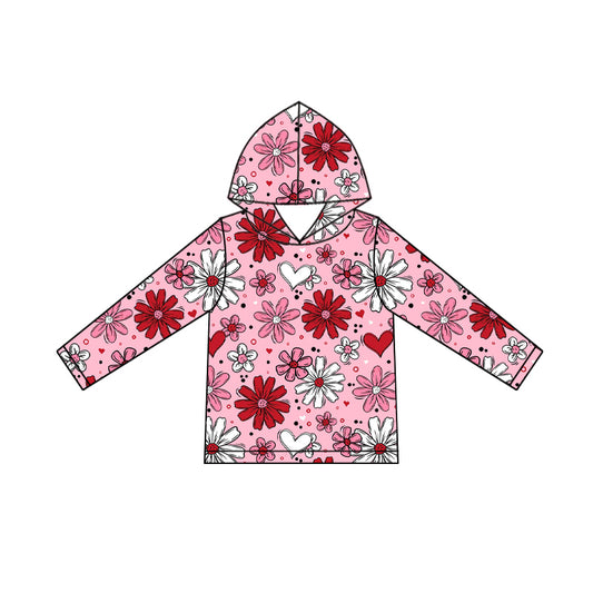 presale GT1239  Baby Girls Pink Long Sleeve Flowers Hearts Valentine Hoodies Top  D 922