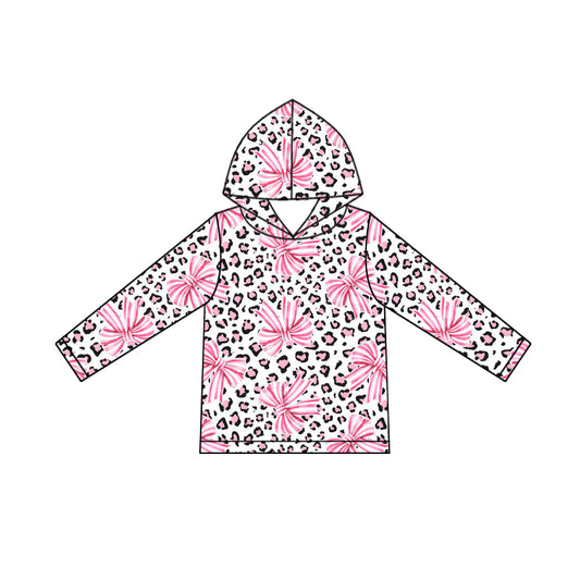 presale GT1240 Baby Girls Long Sleeve Pink Bows Leopard Valentine Hoodies Top D 922