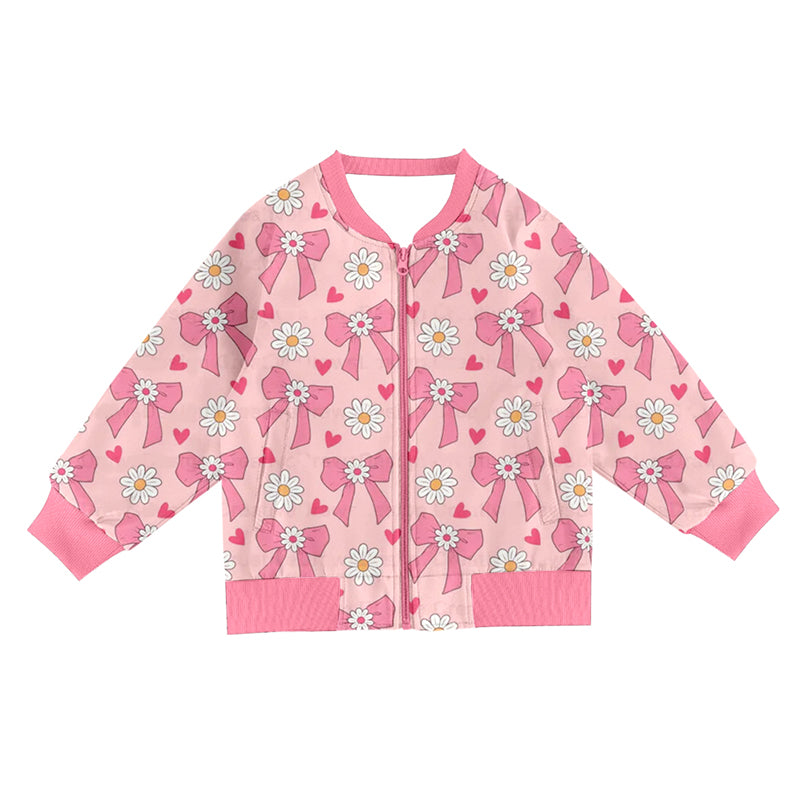 presale GT1247  Baby Girls Pink Bows Flowers Pocket Zipper Jackets Top  D 923
