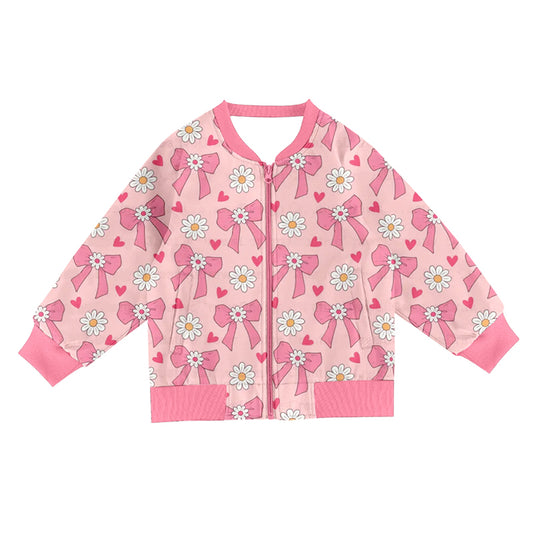 presale GT1247  Baby Girls Pink Bows Flowers Pocket Zipper Jackets Top  D 923