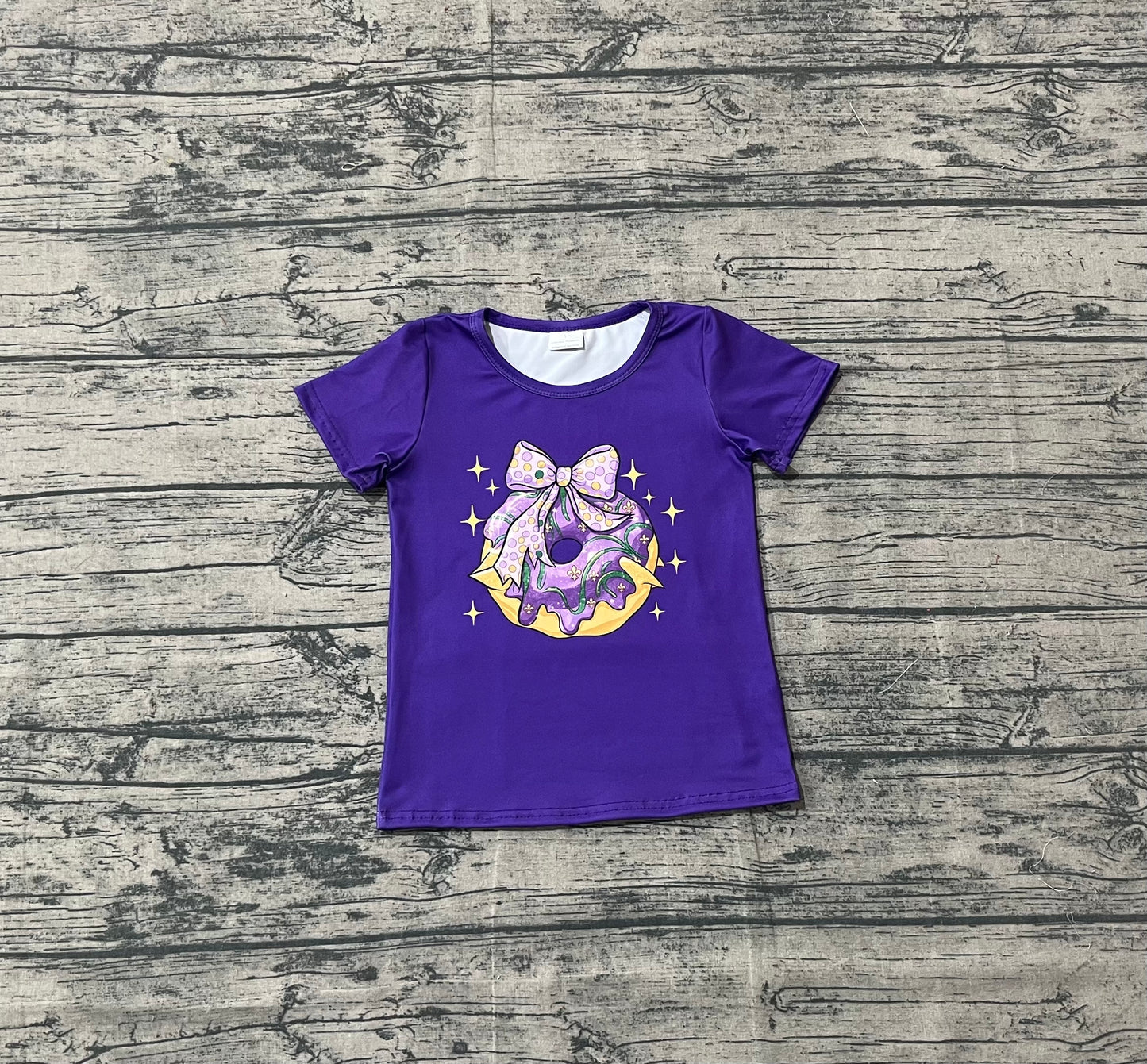 GT1252 Baby Girls Purple Short Sleeve Donuts Bows Mardigras Tee Shirts Top  D 1001