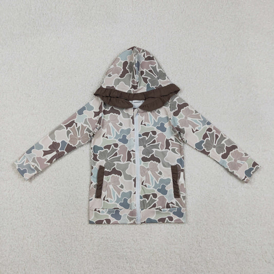 GT1263  Baby Girls Bows Camo Pockets Zipper Hunting Ruffle Hoodies Top D 1122