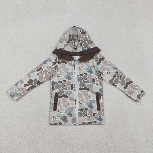 GT1263  Baby Girls Bows Camo Pockets Zipper Hunting Ruffle Hoodies Top D 1122