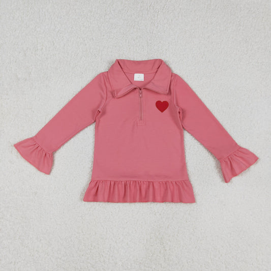 GT1271 Embroidery Hearts Baby Girls Long Sleeve Zipper Valentines Pullovers Top D 1206