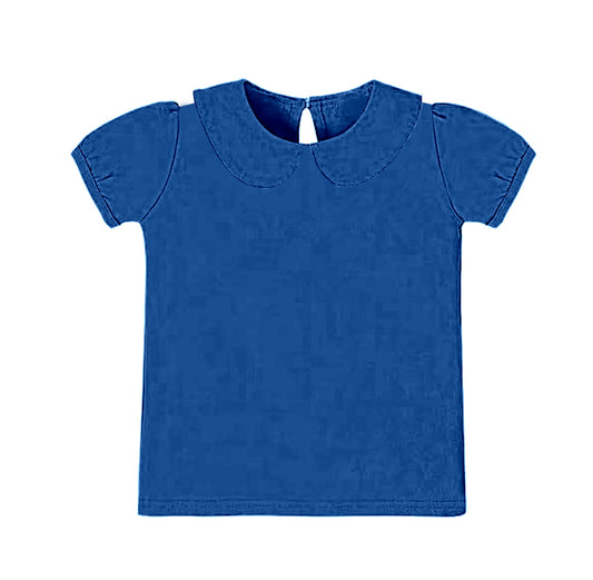 presale GT1302 Baby Girls Hot Blue Short Ruffle Sleeve Yoga Collar Tee Shirts Top  D 1006
