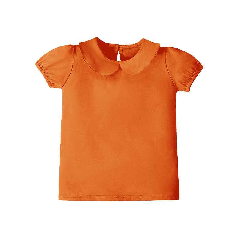 presale GT1303 Baby Girls Orange Short Ruffle Sleeve Yoga Collar Tee Shirts Top  D 1006
