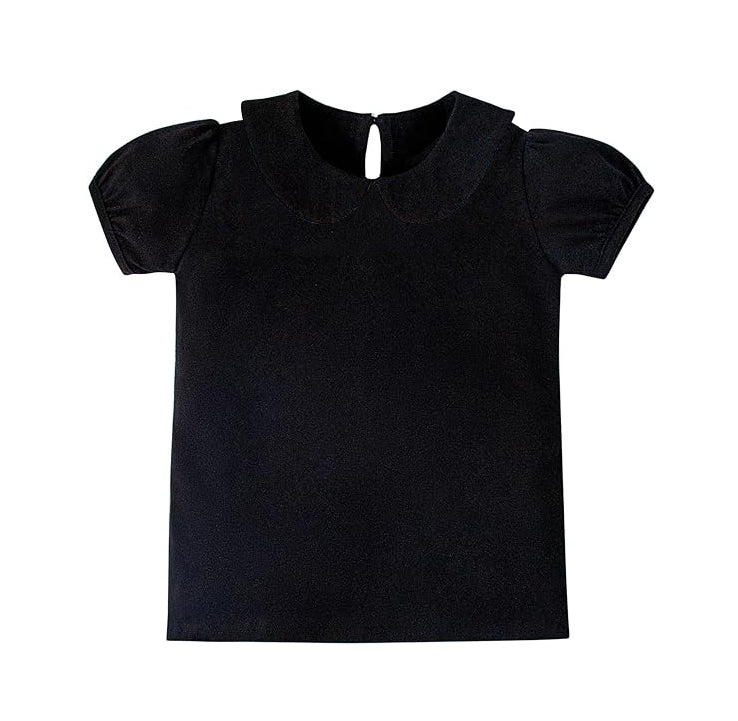 presale GT1304 Baby Girls Black Short Ruffle Sleeve Yoga Collar Tee Shirts Top  D 1006