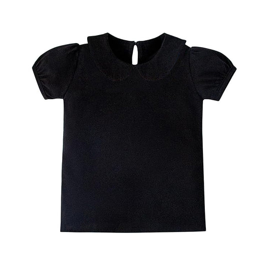 presale GT1304 Baby Girls Black Short Ruffle Sleeve Yoga Collar Tee Shirts Top D 1006