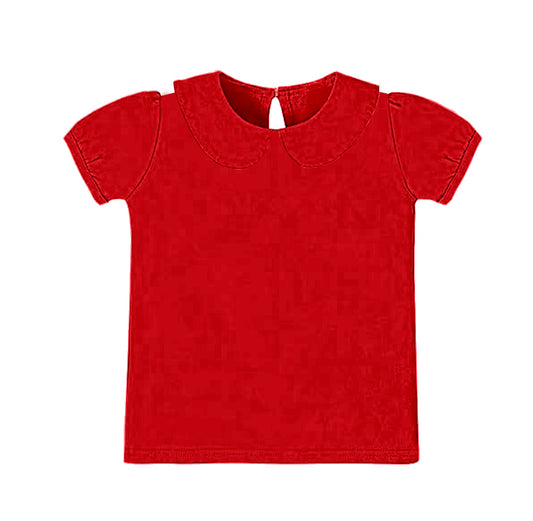 presale GT1305 Baby Girls Red Short Ruffle Sleeve Yoga Collar Tee Shirts Top  D 1006